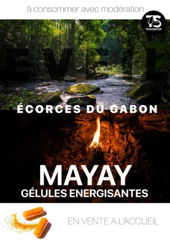 Visuel MAYAY avec forêt, gélules et mention Écorces du Gabon
